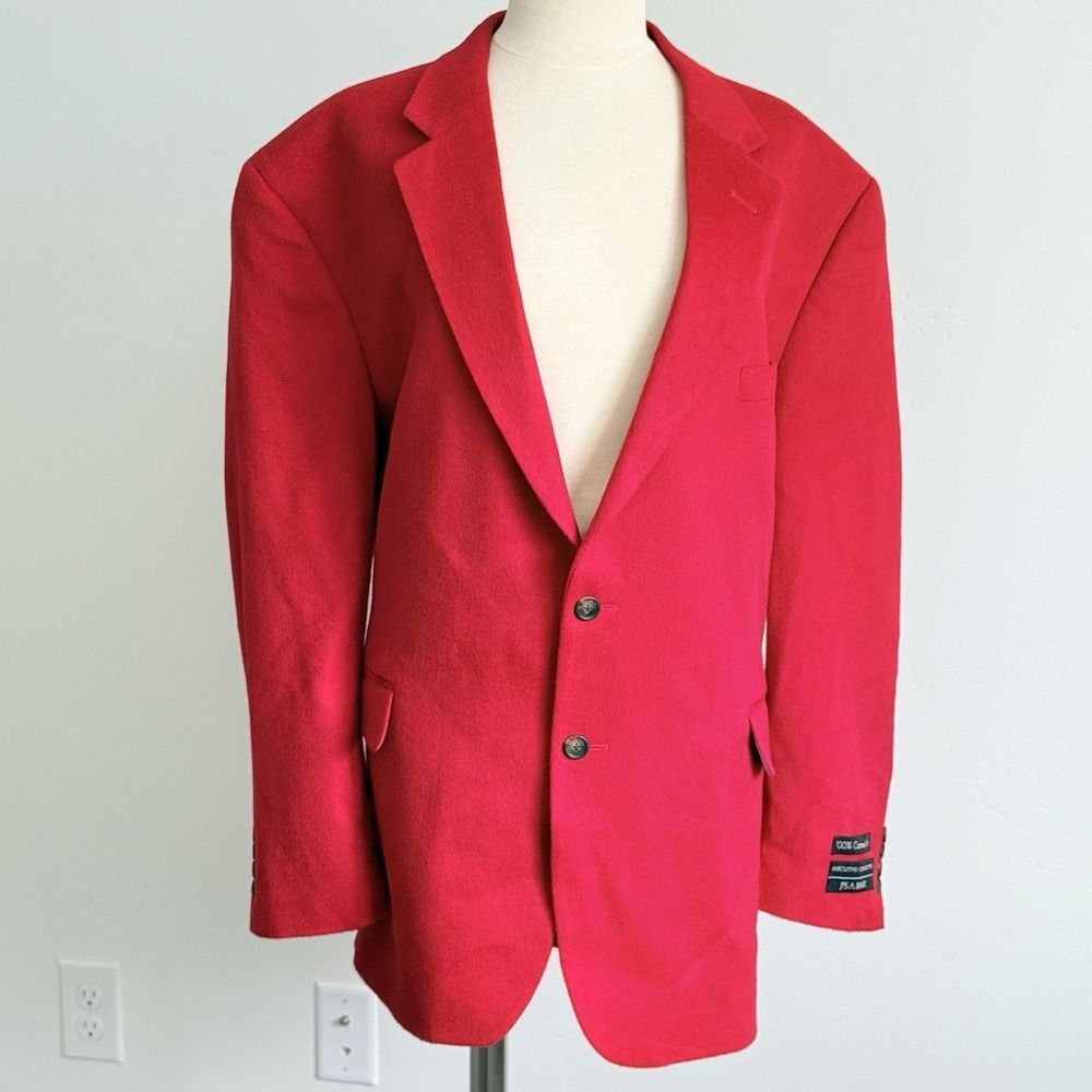 Jos A Bank Camel Hair 2-Button Blazer Men 48R Holiday Event Red cocktails NEW